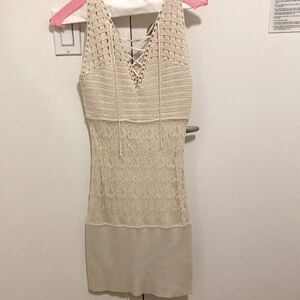 Catherine Malandrino Crochet Lace Up Midi Dress in Off White. Size P (X Small).